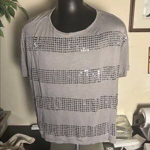 INC International‎ Concepts Women's Silver Sequin Striped Tee
